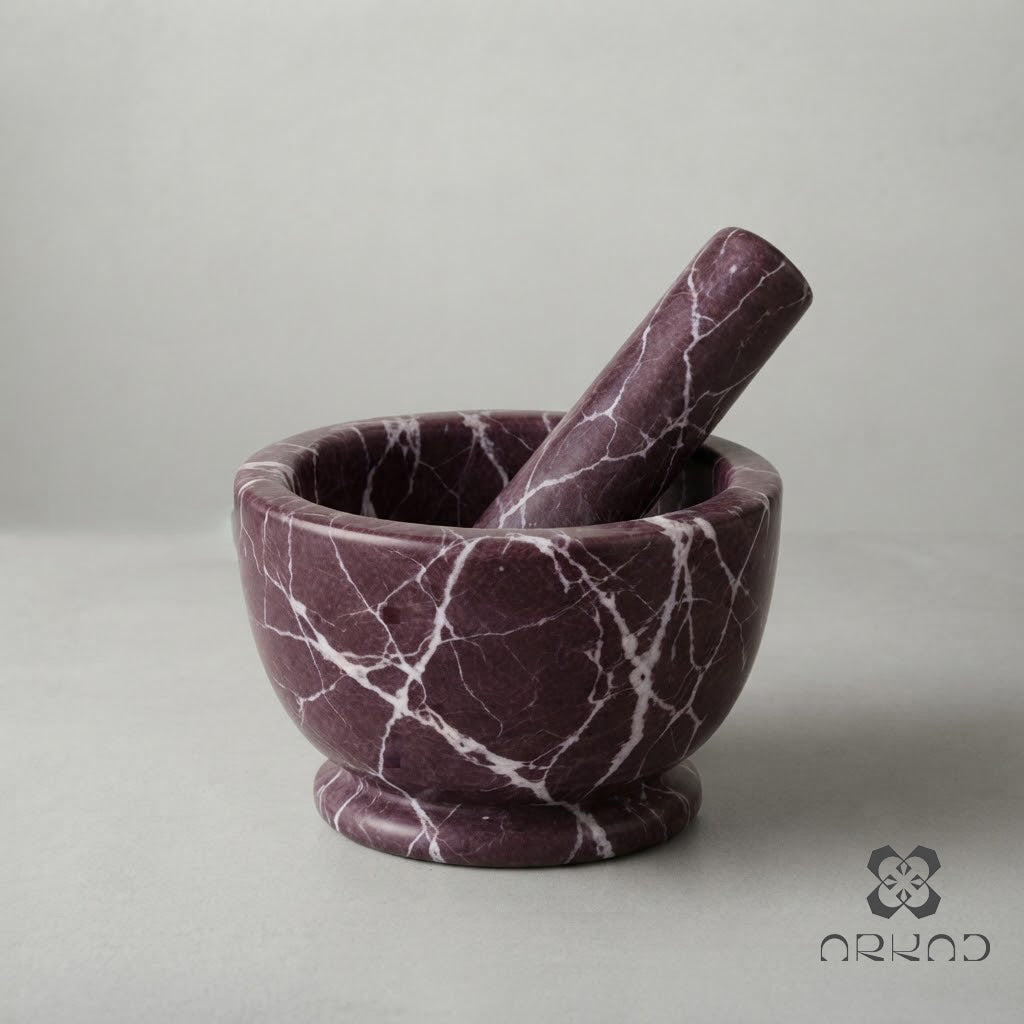 Mortar and Pestle - Rosso Levanto Marble — Luxury Red Spice Grinder, Handcrafted Kitchen Tool - gift for foodies