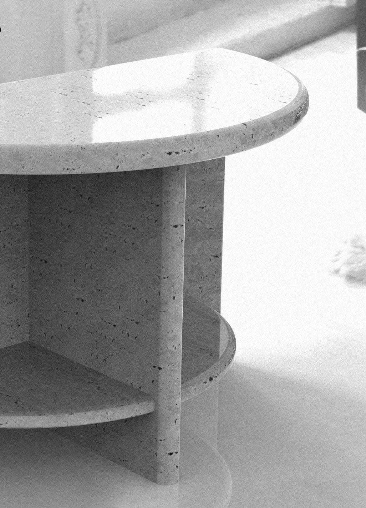 Luxury Side Table - Beige Travertine – Modern Minimalist Stone Accent Bespoke Table – A Useful Table for Living Room or Bedroom “HALO”