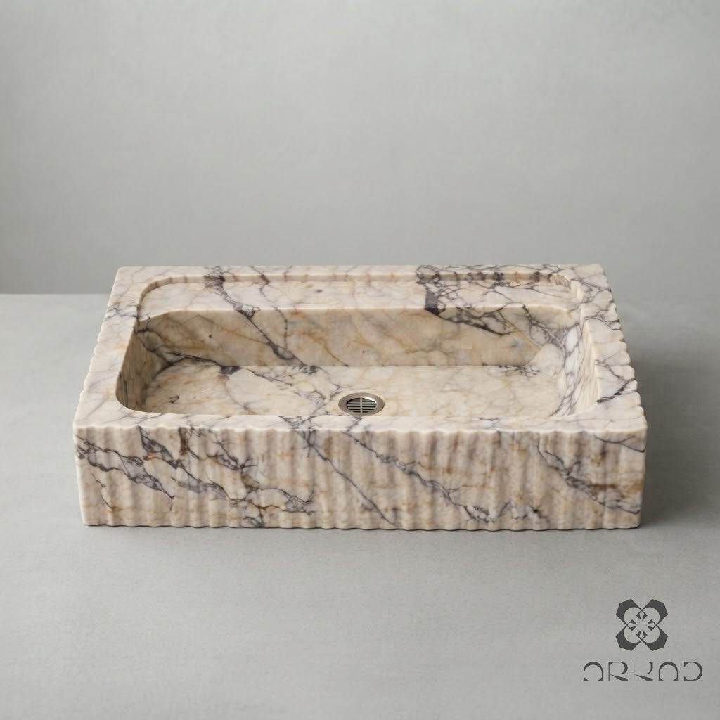 Vessel Sink, Luxury Stone Vanity Basin, Natural Marble Washbasin Calacatta viola marble