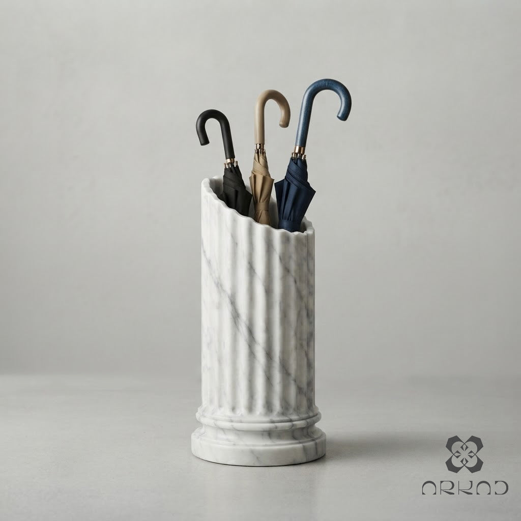 Luxury Umbrella Stand - Bespoke Modern minimalist – Elegant Entryway Decor – White Marble - Umbrella holder
