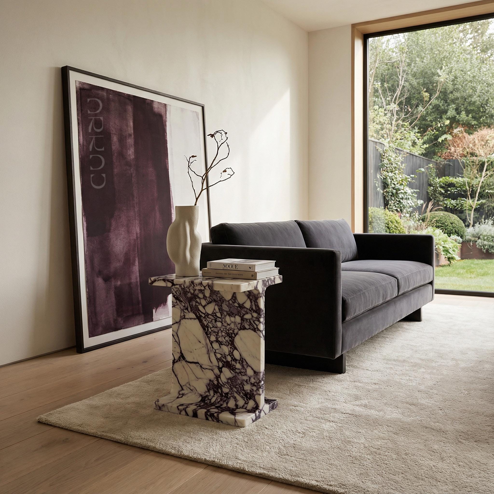 Luxury Side Table - Calacatta viola Marble - Modern Minimalist Design - Perfect for Living Room or Bedroom - Nightstand & Bedside Table