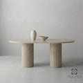Oval Dining Table - Beige Travertine – Handcrafted Natural Stone Centerpiece – Modern Minimalist Dining Room Furniture