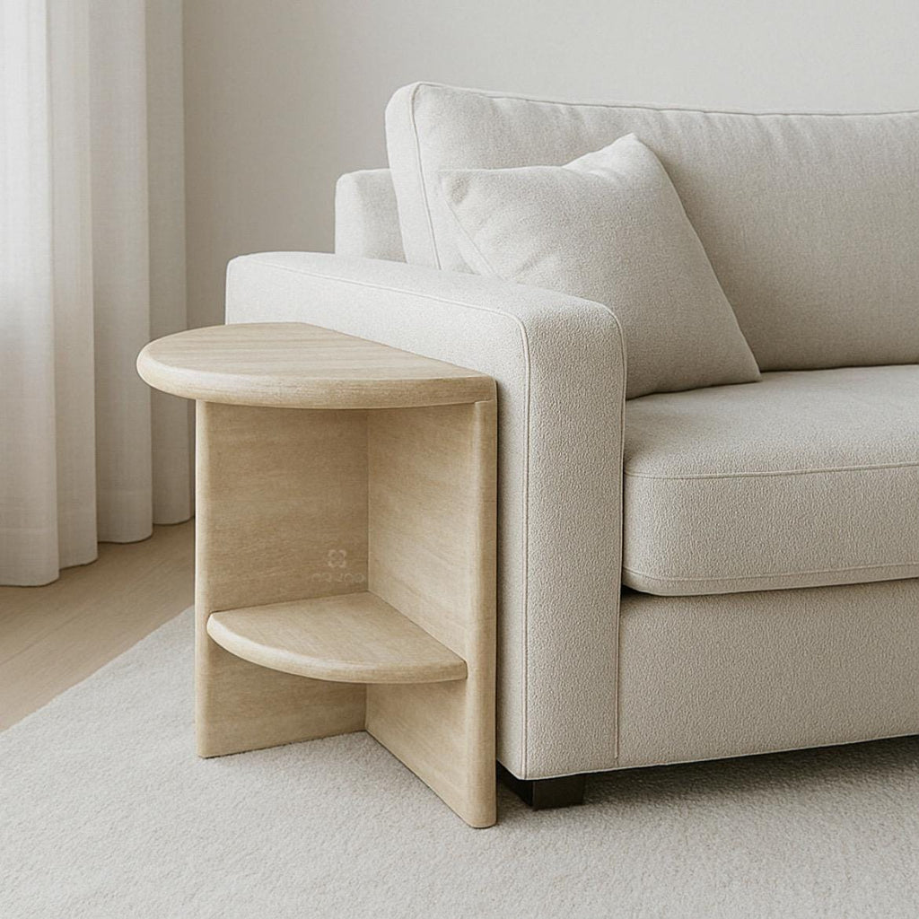 Luxury Side Table - Beige Travertine – Modern Minimalist Stone Accent Bespoke Table – A Useful Table for Living Room or Bedroom “HALO”