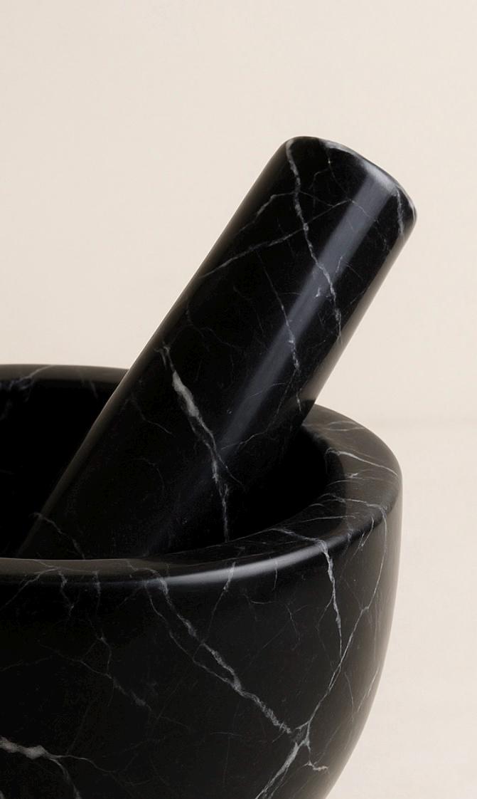 Mortar and Pestle – Alexander Black Marble - Handmade Natural Stone Spice Grinder, Kitchen Decor, Herb Crusher, Unique Housewarming Gift