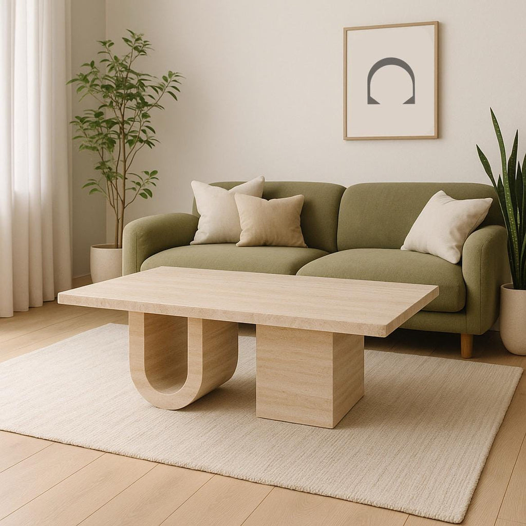Coffee Table - Beige Travertine – Natural Stone Centerpiece – Handcrafted Minimalist Living Room Furniture - Fully sustainable material