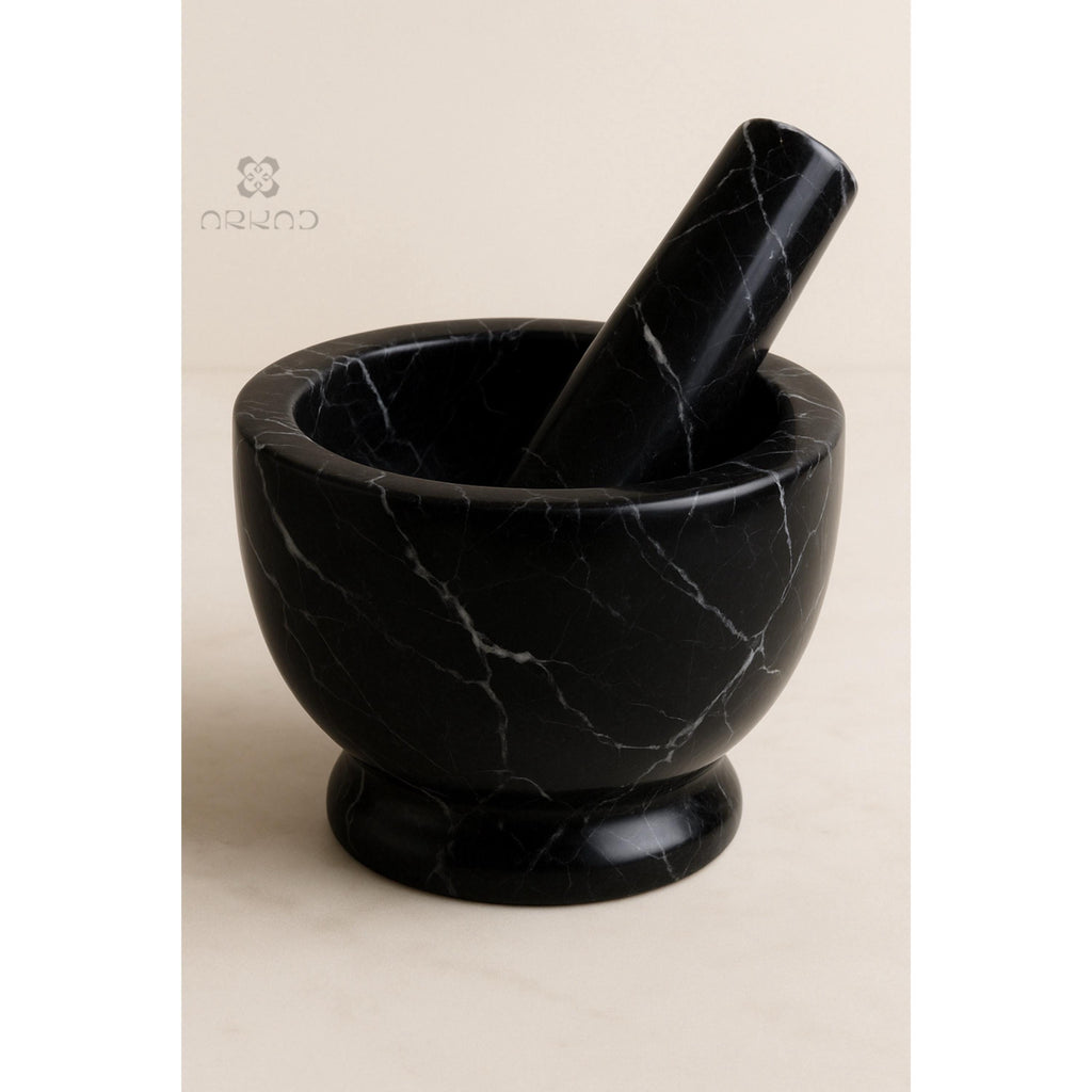 Mortar and Pestle – Alexander Black Marble - Handmade Natural Stone Spice Grinder, Kitchen Decor, Herb Crusher, Unique Housewarming Gift