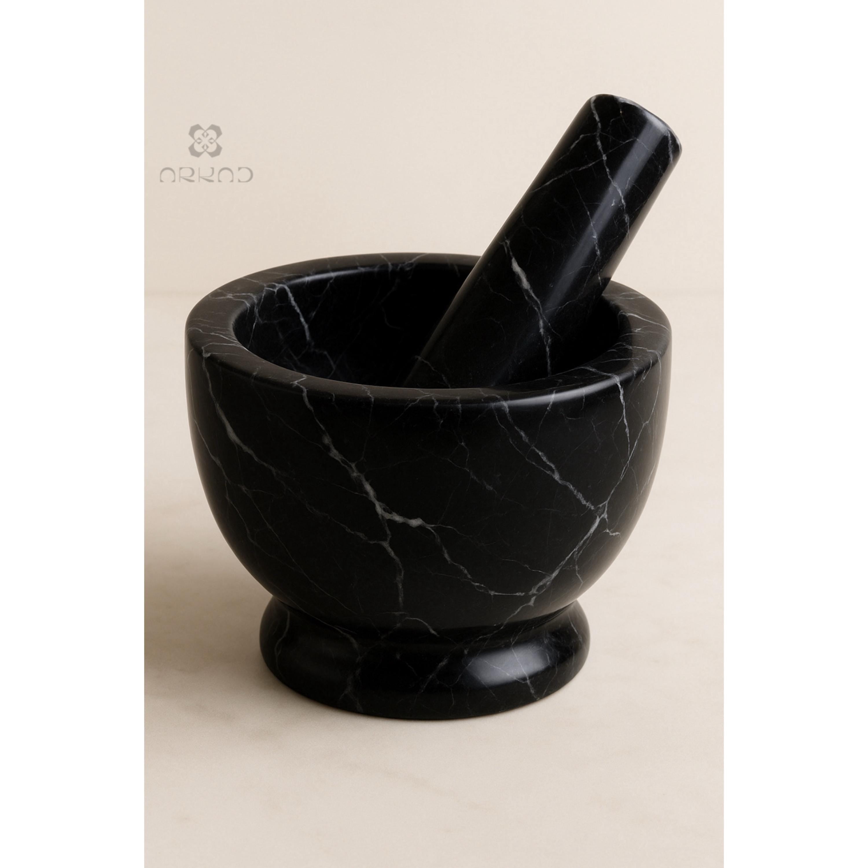 Mortar and Pestle – Alexander Black Marble - Handmade Natural Stone Spice Grinder, Kitchen Decor, Herb Crusher, Unique Housewarming Gift