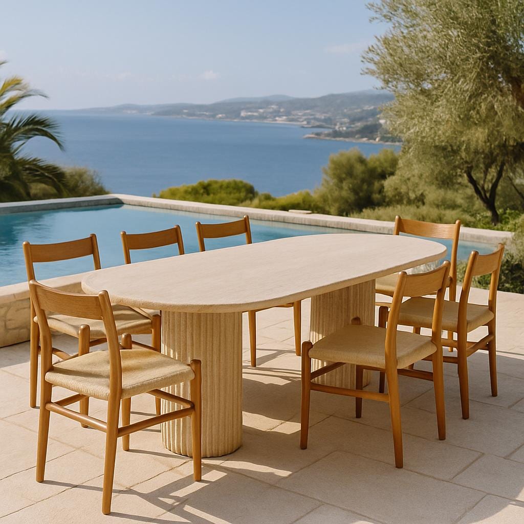 Oval Dining Table - Beige Travertine – Handcrafted Natural Stone Centerpiece – Modern Minimalist Dining Room Furniture