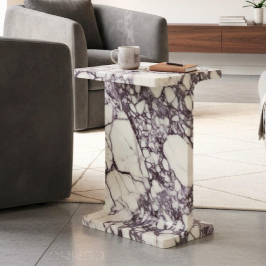 Luxury Side Table - Calacatta viola Marble - Modern Minimalist Design - Perfect for Living Room or Bedroom - Nightstand & Bedside Table