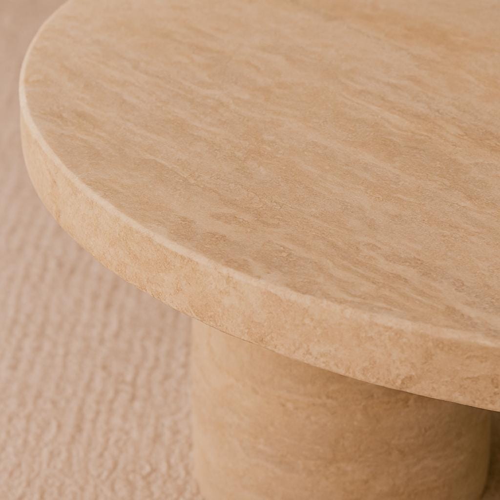 Round Coffee Table - Beige Travertine – Natural Stone Centerpiece – Handcrafted Minimalist Living Room Furniture
