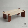 Easy to Assemble Coffee Table  Modern Beige Travertine Stone Top & Wooden Legs - Luxury Minimalist Design, Durable