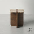Travertine Side Table • Modern Stone • End Table with Wood Base • Minimalist Living Room Furniture
