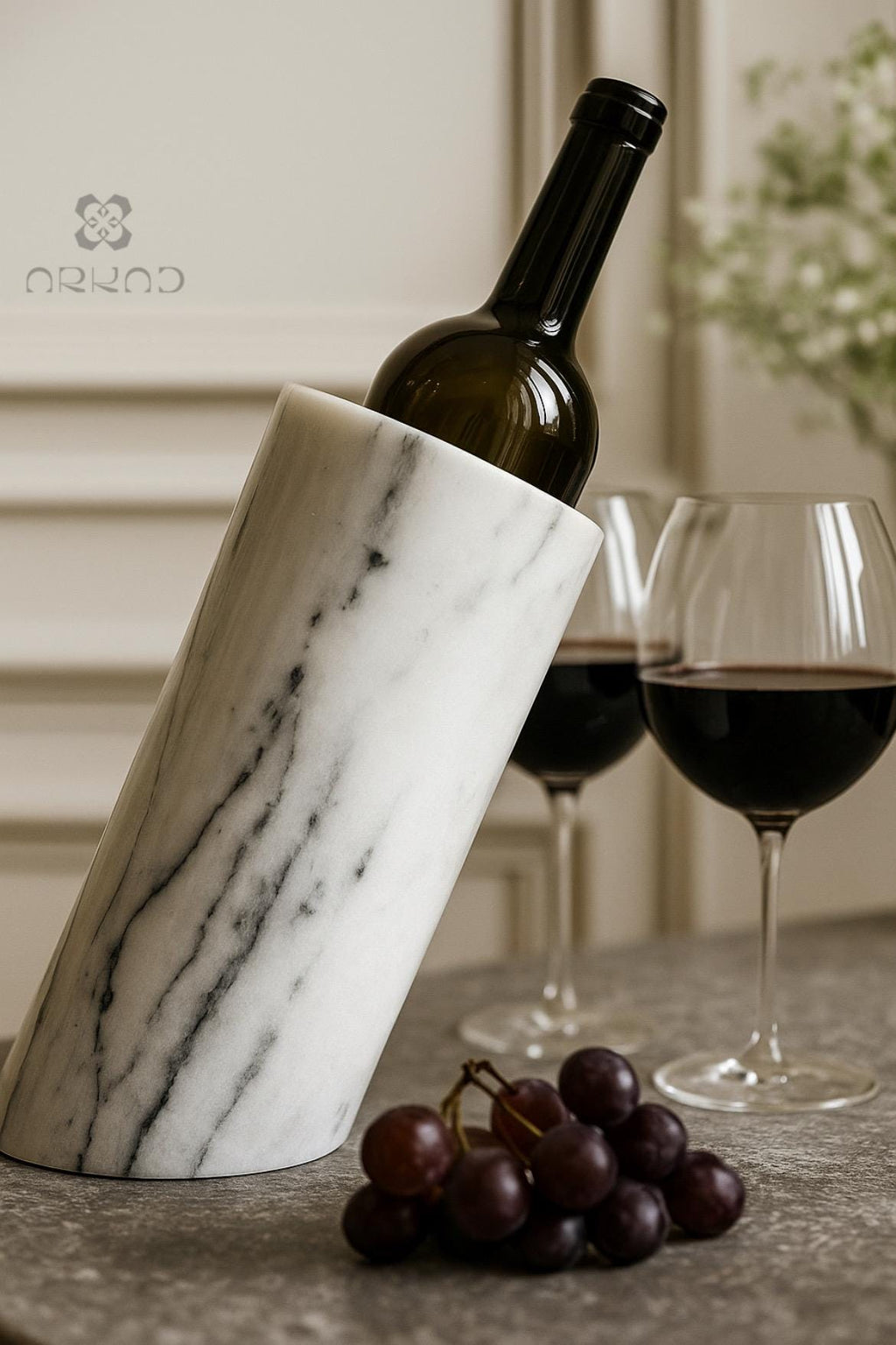 Wine Holder - Handmade - White Marble  - Solid Natural Stone Bottle Chiller & Utensil Organizer - Unique Housewarming Gift