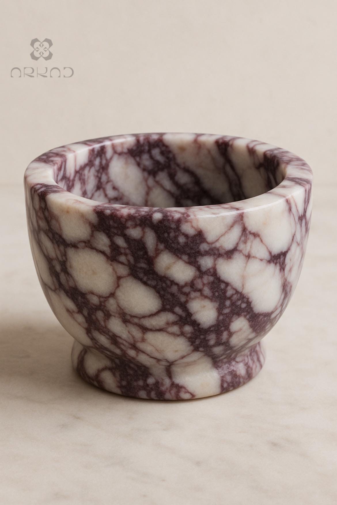 Mortar and Pestle – Calacatta Viola Marble - Handmade Natural Stone Spice Grinder, Kitchen Decor, Herb Crusher, Unique Housewarming Gift