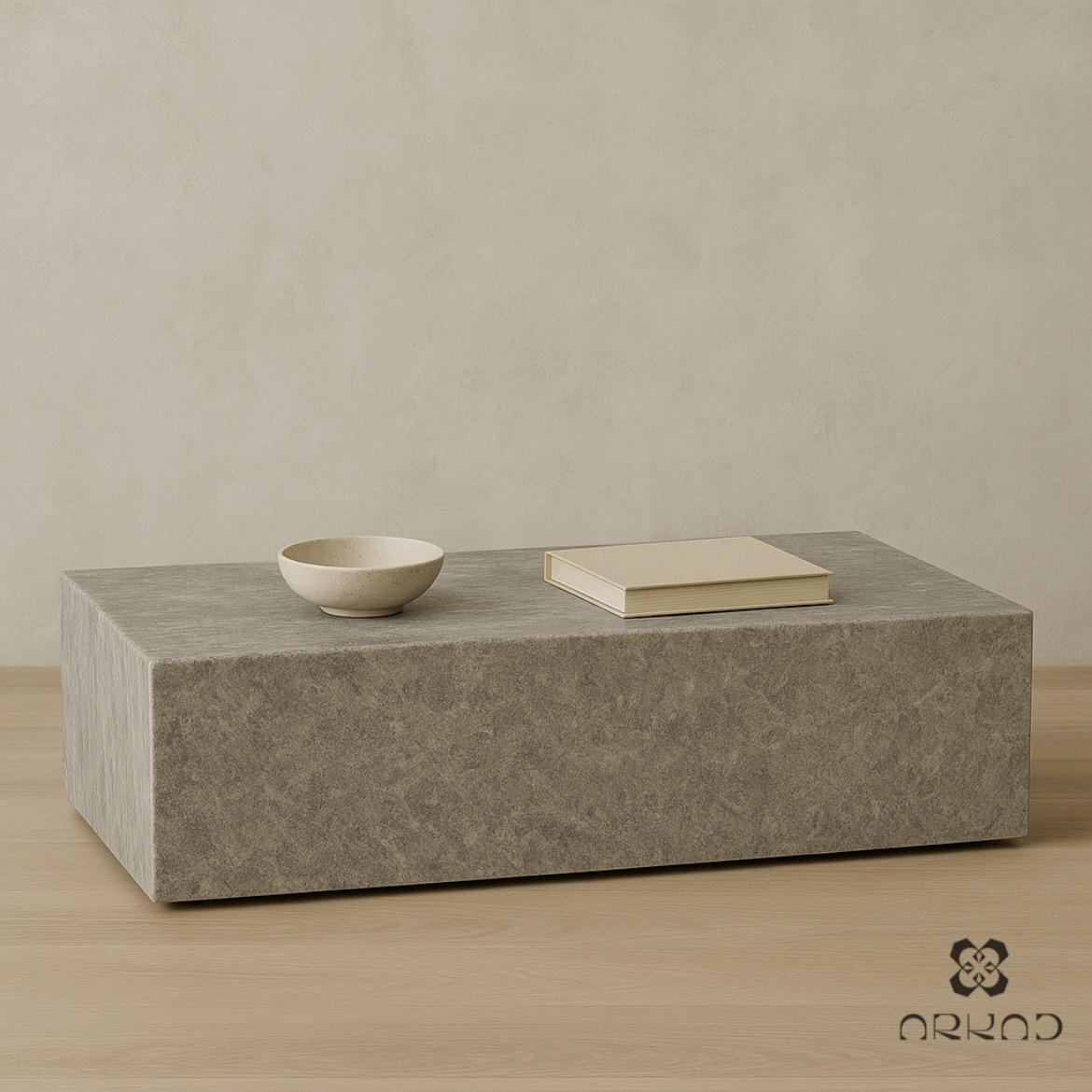 Coffee Table - Silver Travertine – Rectangular Natural Stone Centerpiece – Handcrafted Minimalist Living Room Decor