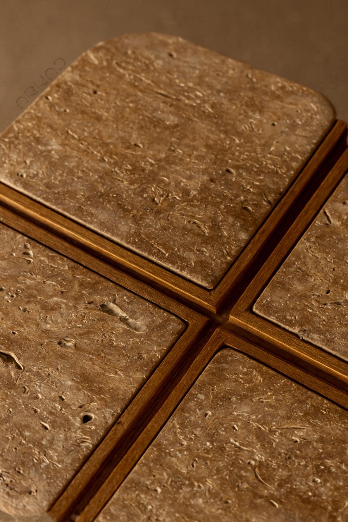 Travertine Side Table • Modern Stone • End Table with Wood Base • Minimalist Living Room Furniture