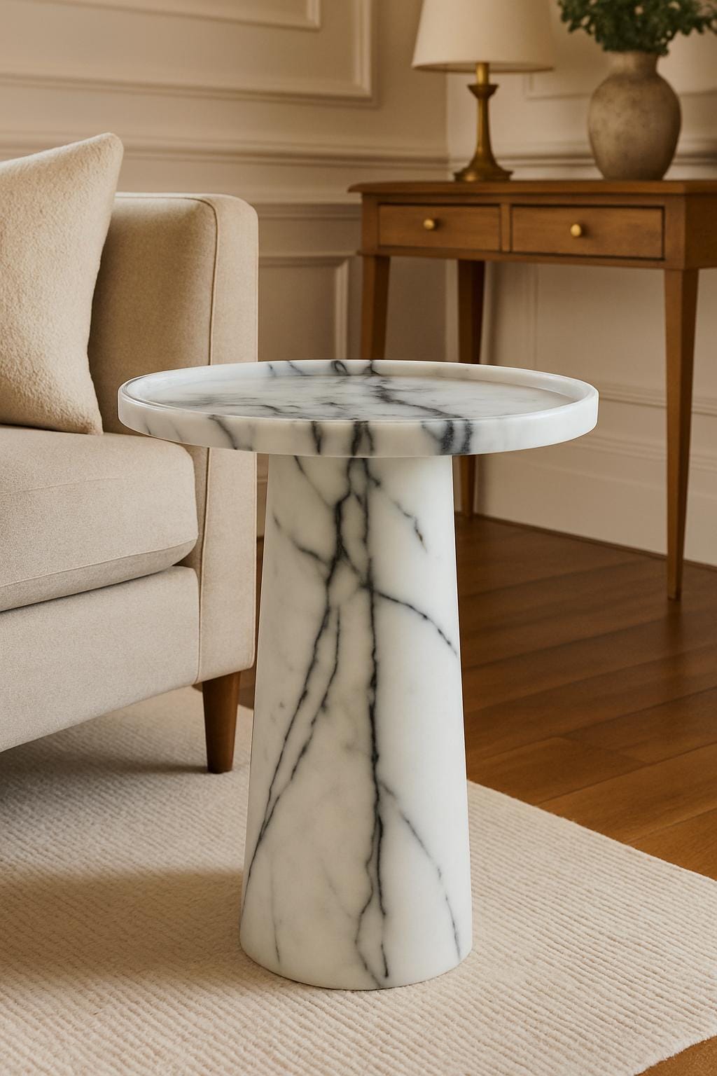Luxury Side Table – White Marble - Modern Minimalist Design –Bespoke Natural Stone – Perfect for Living Room or Bedroom