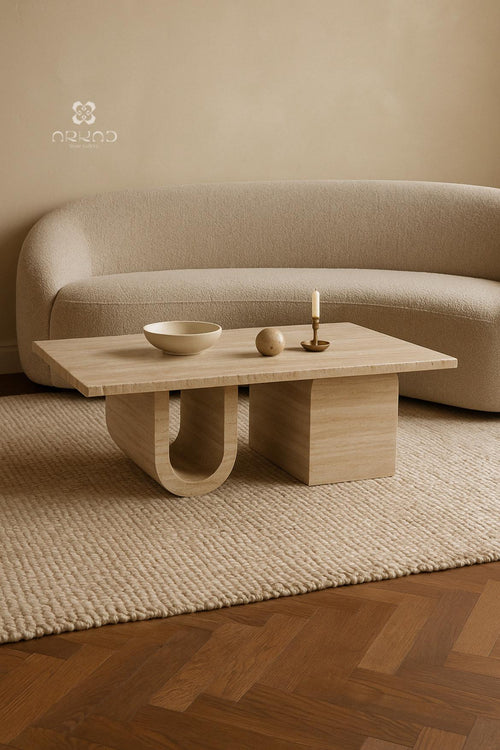 Coffee Table - Beige Travertine – Natural Stone Centerpiece – Handcrafted Minimalist Living Room Furniture - Fully sustainable material