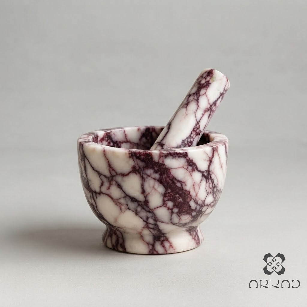 Mortar and Pestle – Calacatta Viola Marble - Handmade Natural Stone Spice Grinder, Kitchen Decor, Herb Crusher, Unique Housewarming Gift