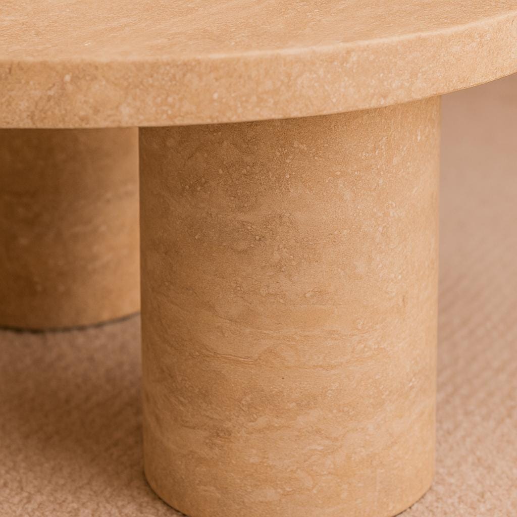 Round Coffee Table - Beige Travertine – Natural Stone Centerpiece – Handcrafted Minimalist Living Room Furniture