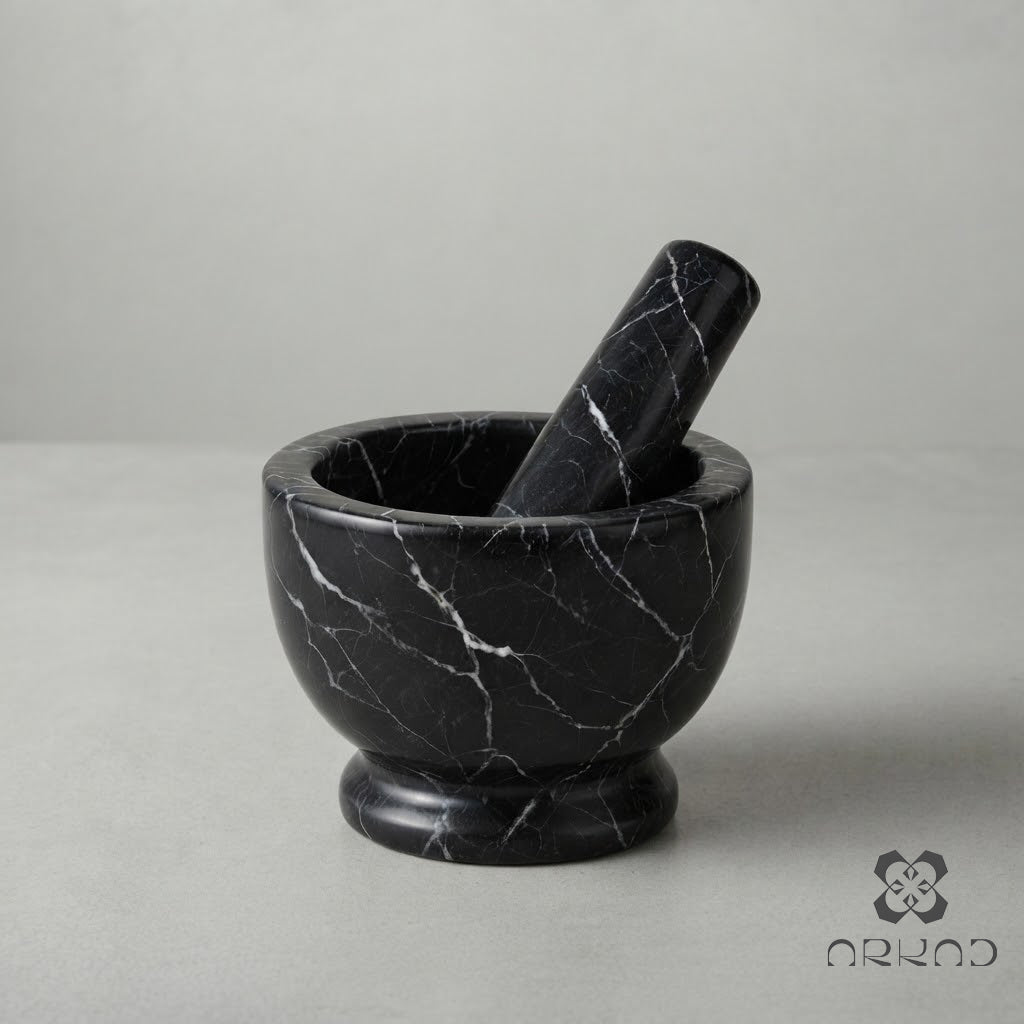 Mortar and Pestle – Alexander Black Marble - Handmade Natural Stone Spice Grinder, Kitchen Decor, Herb Crusher, Unique Housewarming Gift