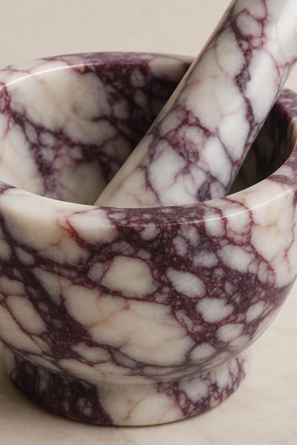 Mortar and Pestle – Calacatta Viola Marble - Handmade Natural Stone Spice Grinder, Kitchen Decor, Herb Crusher, Unique Housewarming Gift