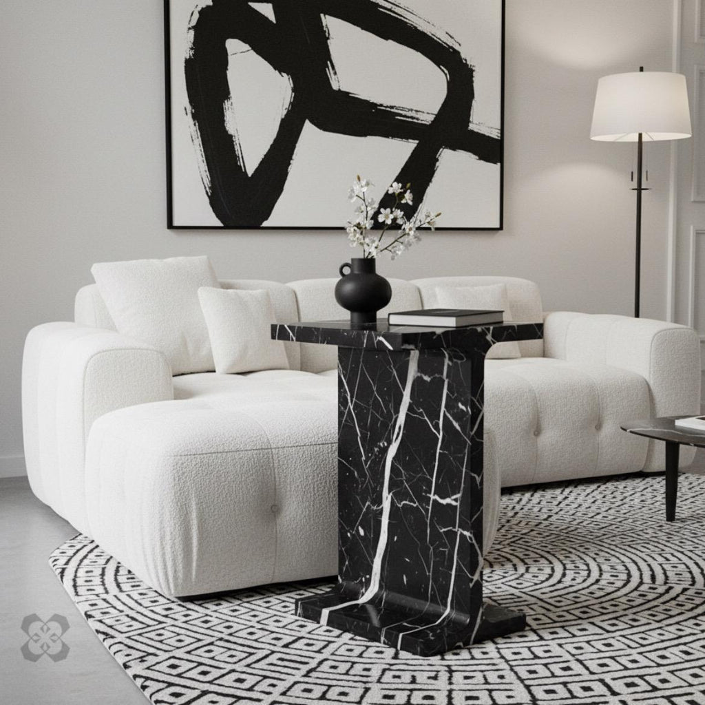 Luxury Side Table - Alexander Black Marble - Modern Minimalist Design - Perfect for Living Room or Bedroom - Nightstand & Bedside Table