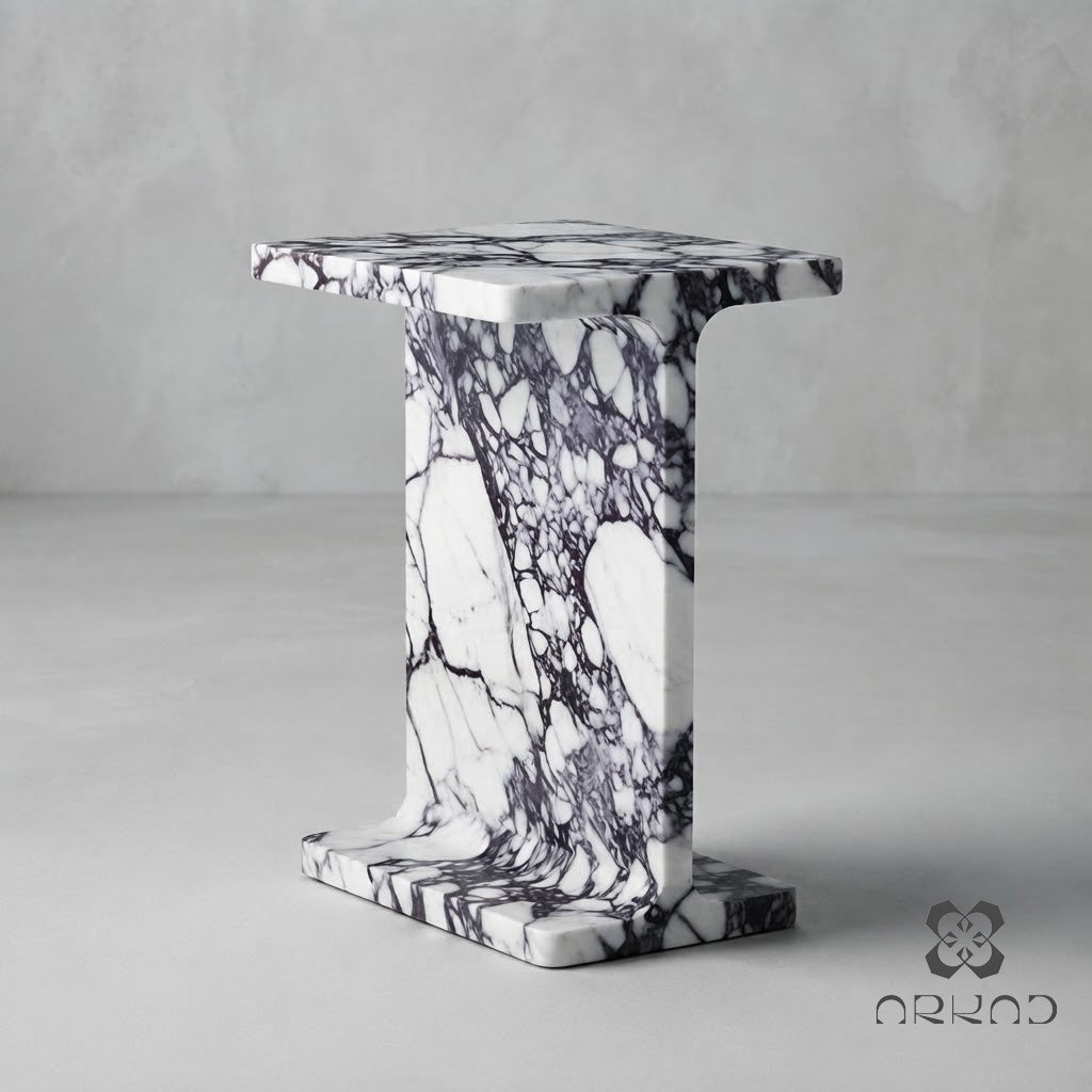 Luxury Side Table - Calacatta viola Marble - Modern Minimalist Design - Perfect for Living Room or Bedroom - Nightstand & Bedside Table