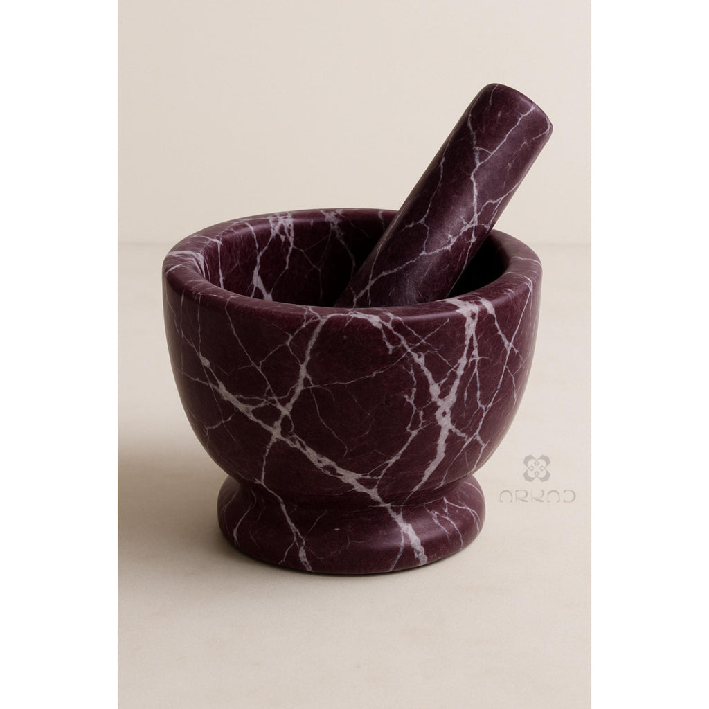 Mortar and Pestle - Rosso Levanto Marble — Luxury Red Spice Grinder, Handcrafted Kitchen Tool - gift for foodies