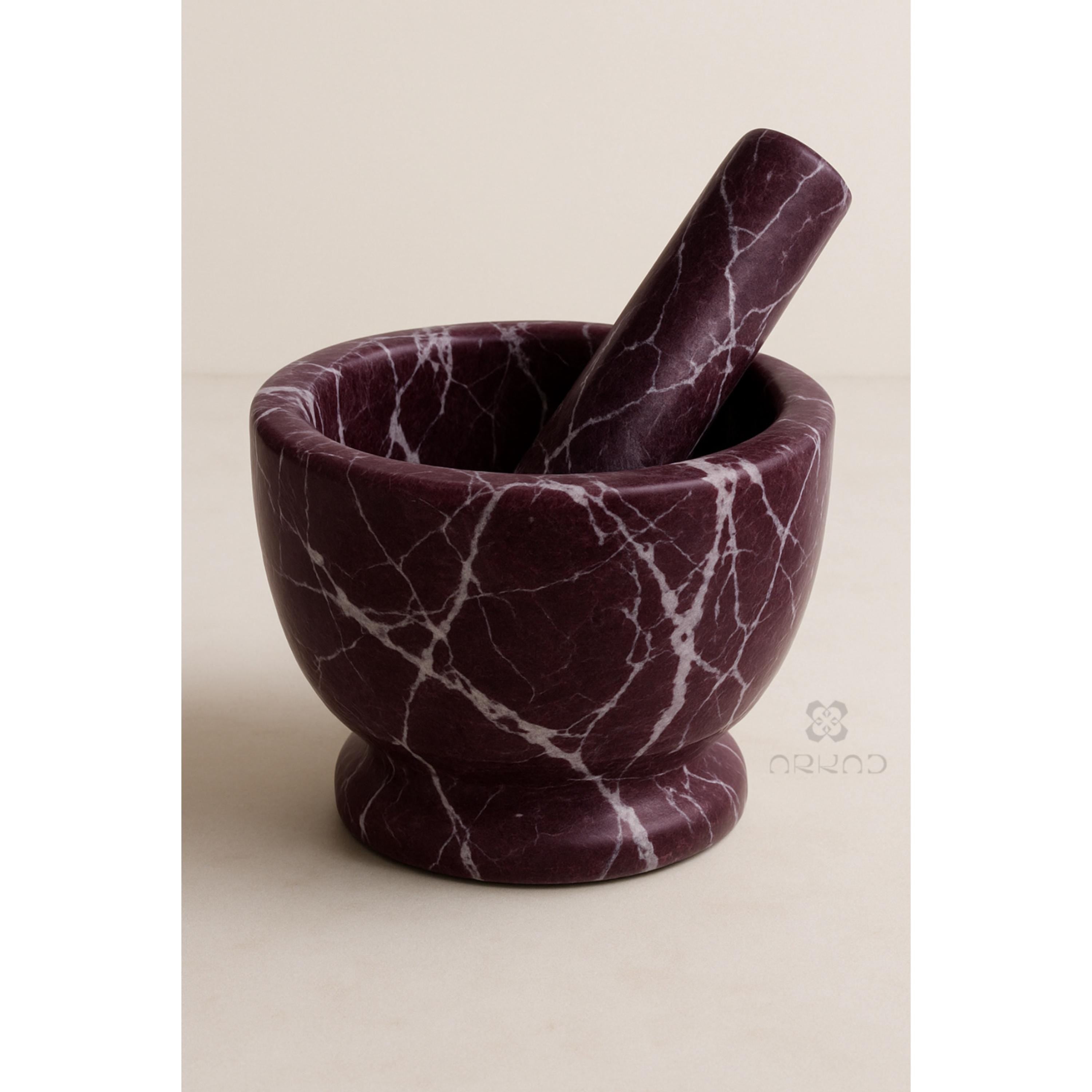 Mortar and Pestle - Rosso Levanto Marble — Luxury Red Spice Grinder, Handcrafted Kitchen Tool - gift for foodies
