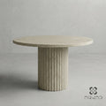 Round Dining Table - Beige Travertine – Handcrafted Natural Stone Centerpiece – Modern Minimalist Dining Room Furniture