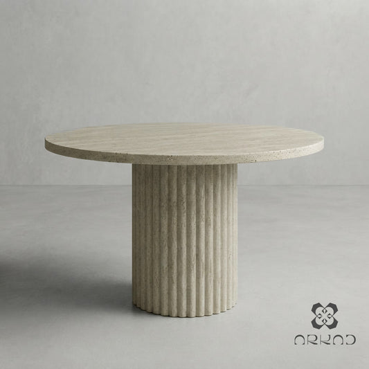 PARSITIS - ROUND DINING TABLE - BEIGE TRAVERTINE